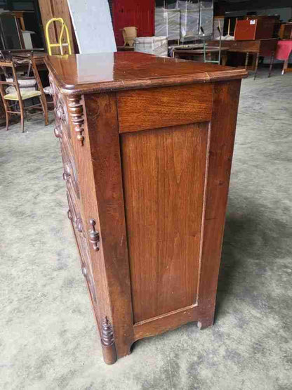 Antique 2 over 3 chest of drawers carved fruit handles