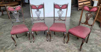 4 Antique art nouveau high back dining chairs curved legs