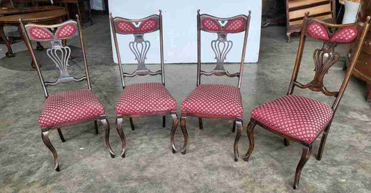 4 Antique art nouveau high back dining chairs curved legs