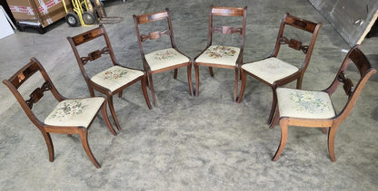 Six antique Regency sabre leg tapestry dining chairs