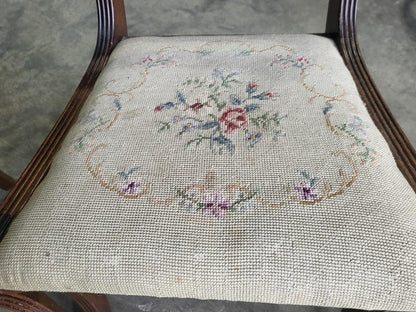 Six antique Regency sabre leg tapestry dining chairs