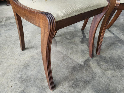 Six antique Regency sabre leg tapestry dining chairs