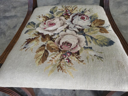 Six antique Regency sabre leg tapestry dining chairs