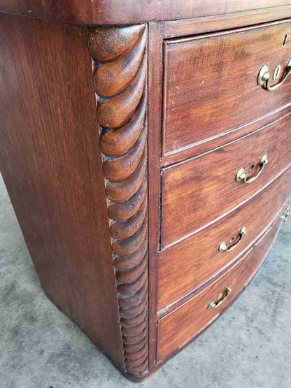 Antique Victorian bow front 2 over 3 chest of drawers rope columns