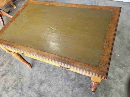 Antique Edwardian 2 drawer writing table desk turned legs castors