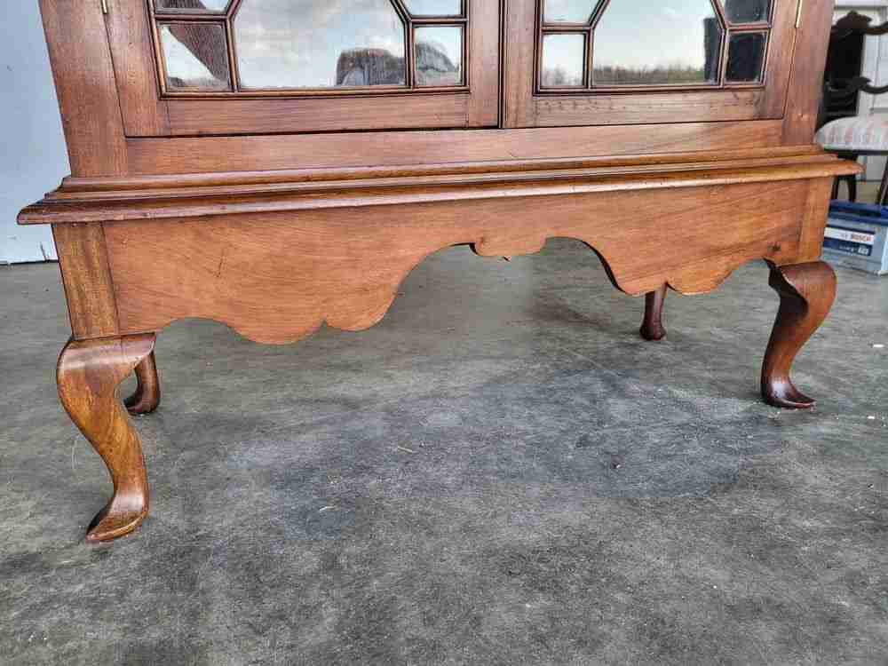 Antique Edwardian glazed bookcase cabinet cabriole legs shelves