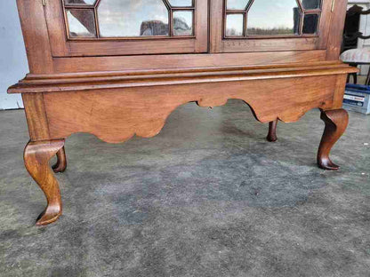 Antique Edwardian glazed bookcase cabinet cabriole legs shelves