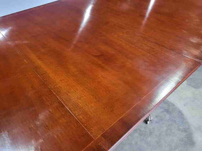 Antique repro mahogany twin pedestal extending D end dining table