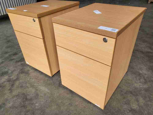 Pair two beech small low 2 drawer filing cabinets drawers