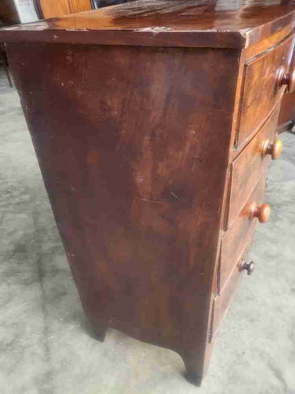 Antique Victorian mahogany bow front 2 over 3 chest of drawers