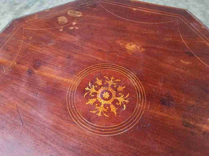 Antique inlaid octagonal occasional dining side table seat 4