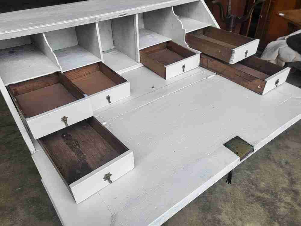 Antique Georgian painted white bureau desk dressing table 10 drawers