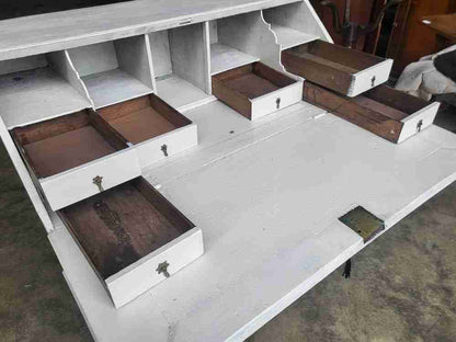 Antique Georgian painted white bureau desk dressing table 10 drawers