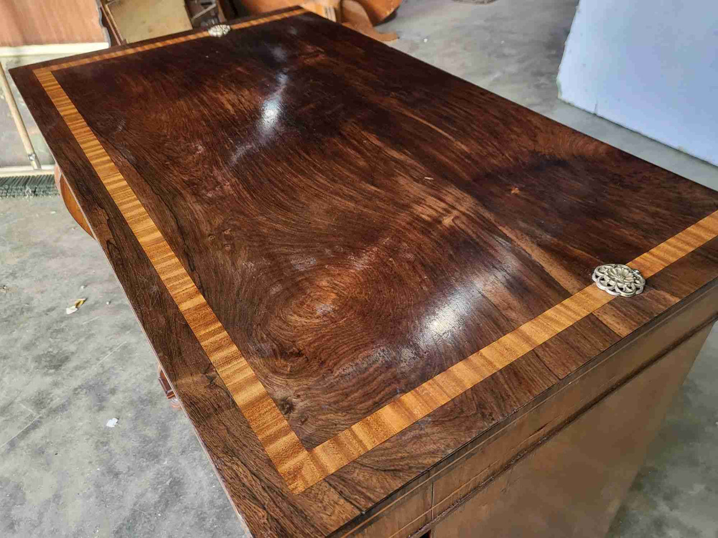 Antique inlaid small sideboard cupboard curved columns