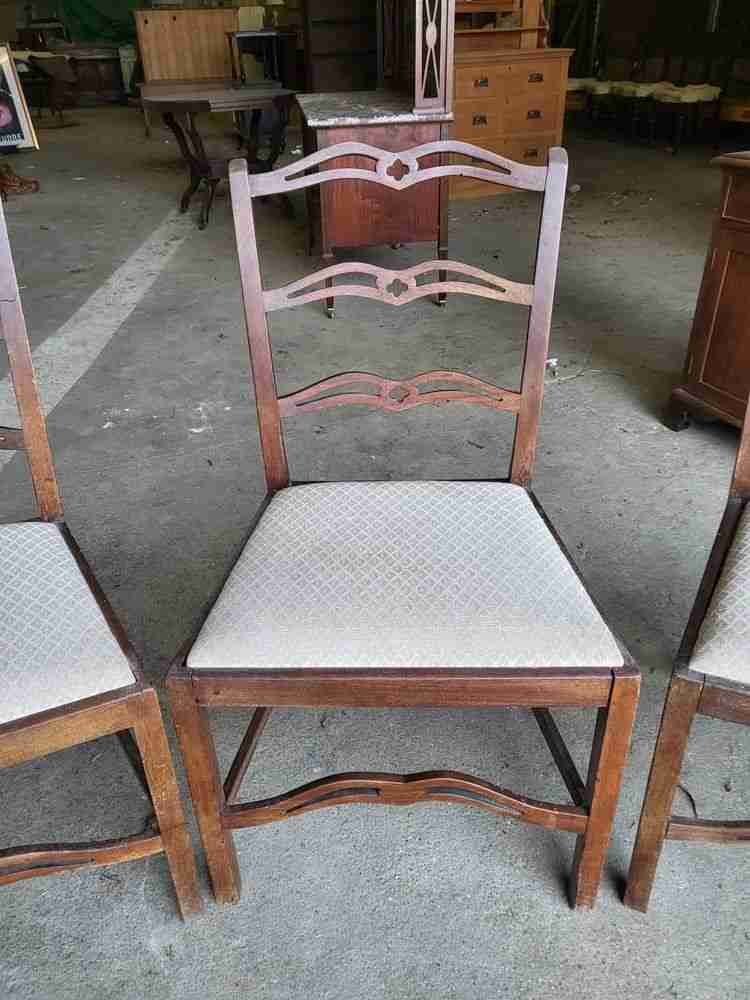 Four antique Georgian ribbon back dining chairs square legs