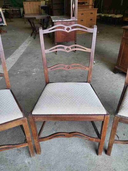 Four antique Georgian ribbon back dining chairs square legs