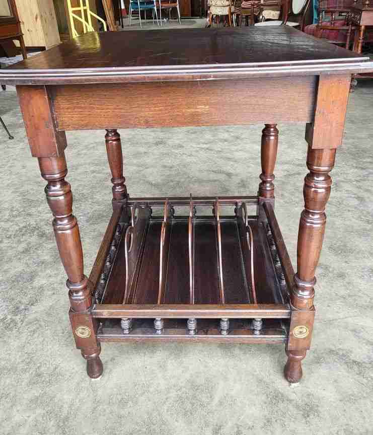 Antique Edwardian 2 tier mahogany square side end lamp table music filing