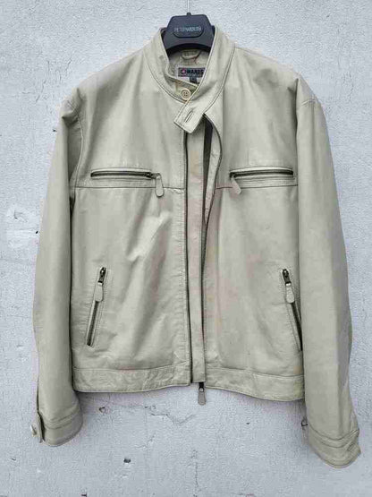 Men's cream leather biker jacket 42" M