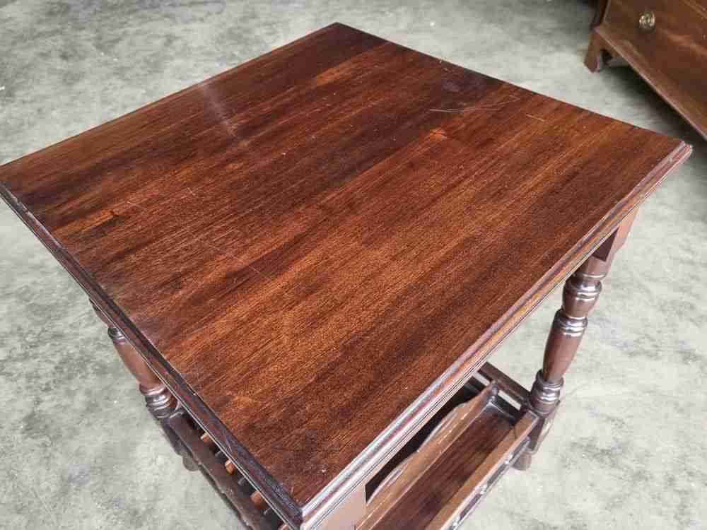 Antique Edwardian 2 tier mahogany square side end lamp table music filing