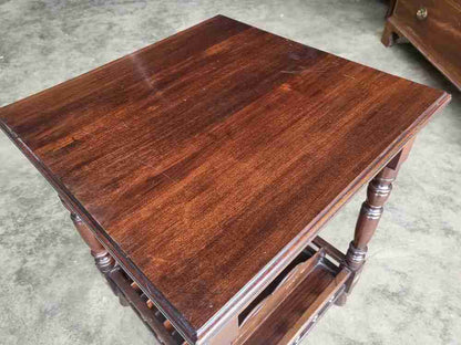 Antique Edwardian 2 tier mahogany square side end lamp table music filing
