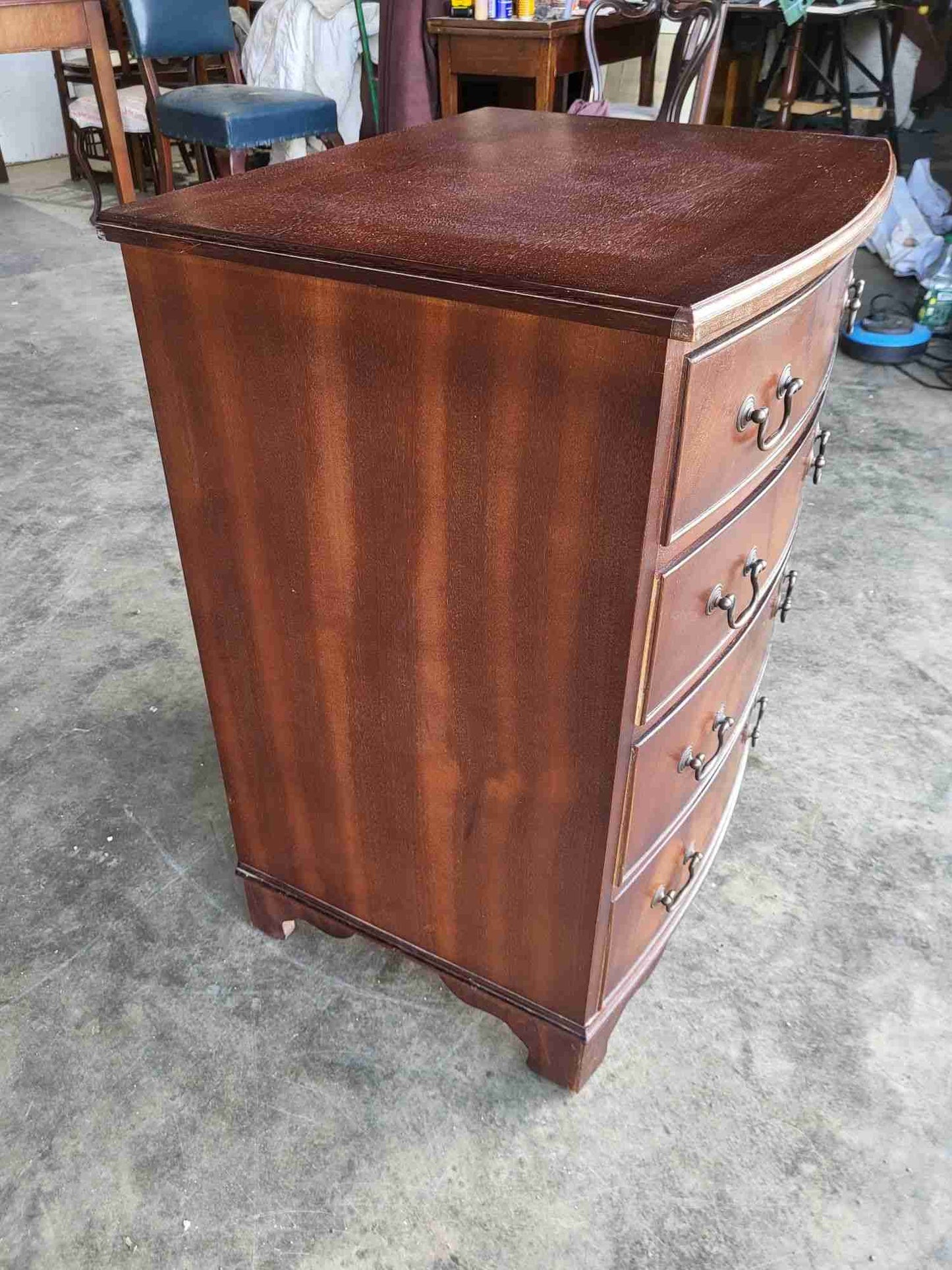 Antique repro small bow front chest of 4 drawers