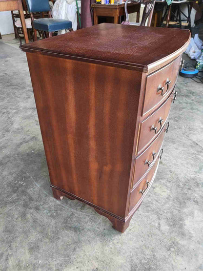 Antique repro small bow front chest of 4 drawers