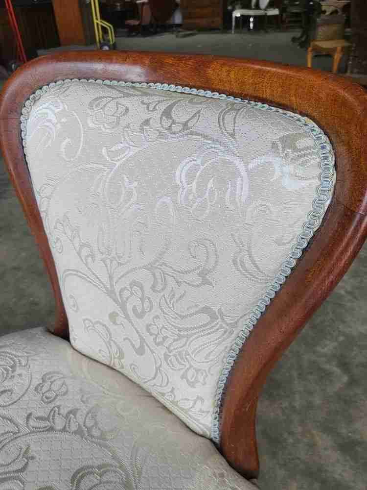 Antique Victorian open bedroom bathroom chair white Damask material