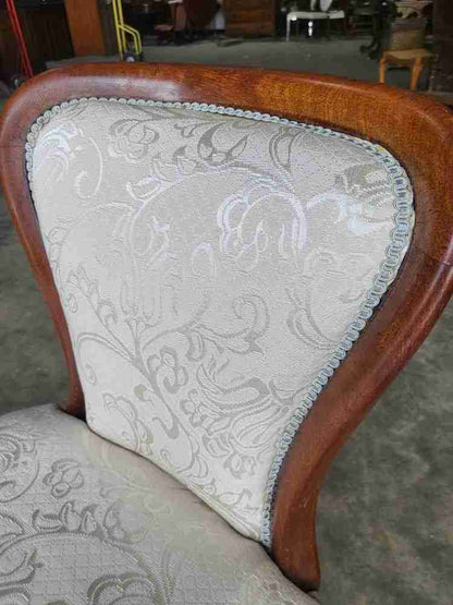 Antique Victorian open bedroom bathroom chair white Damask material