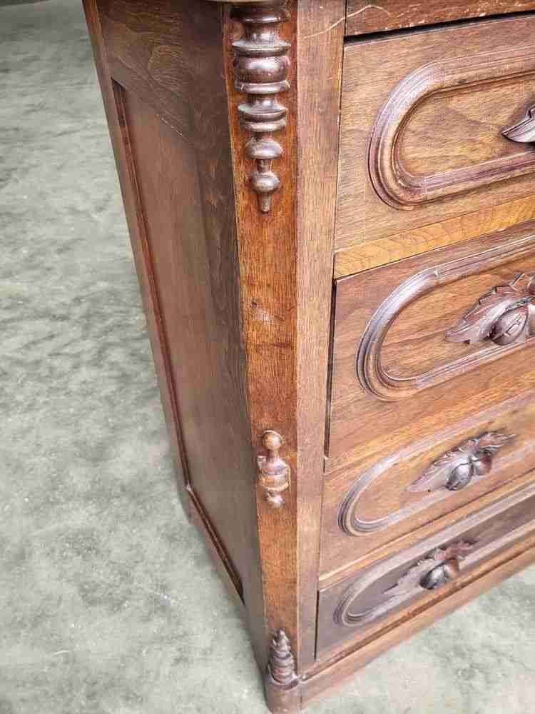 Antique 2 over 3 chest of drawers carved fruit handles
