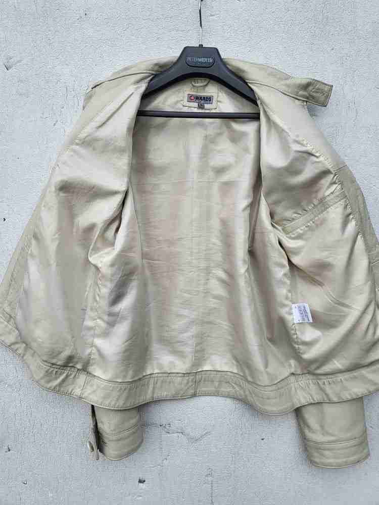 Men's cream leather biker jacket 42" M
