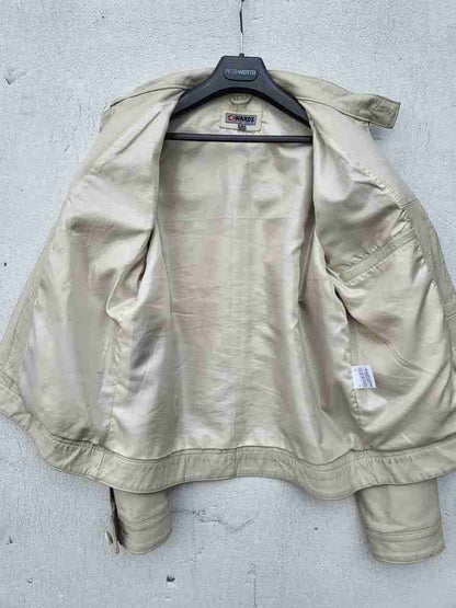 Men's cream leather biker jacket 42" M