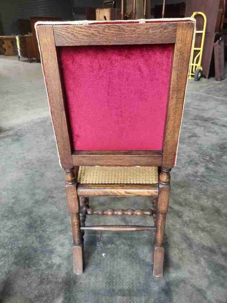 4 vintage 20thC oak barley twist bergere dining chairs padded