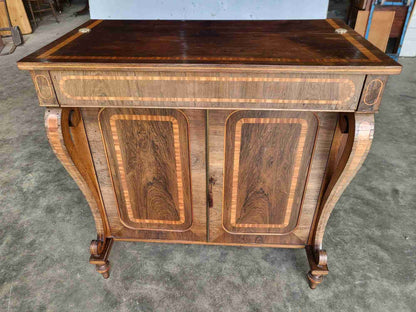 Antique inlaid small sideboard cupboard curved columns