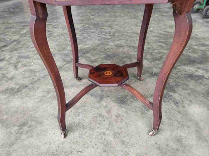 Antique inlaid octagonal occasional dining side table seat 4