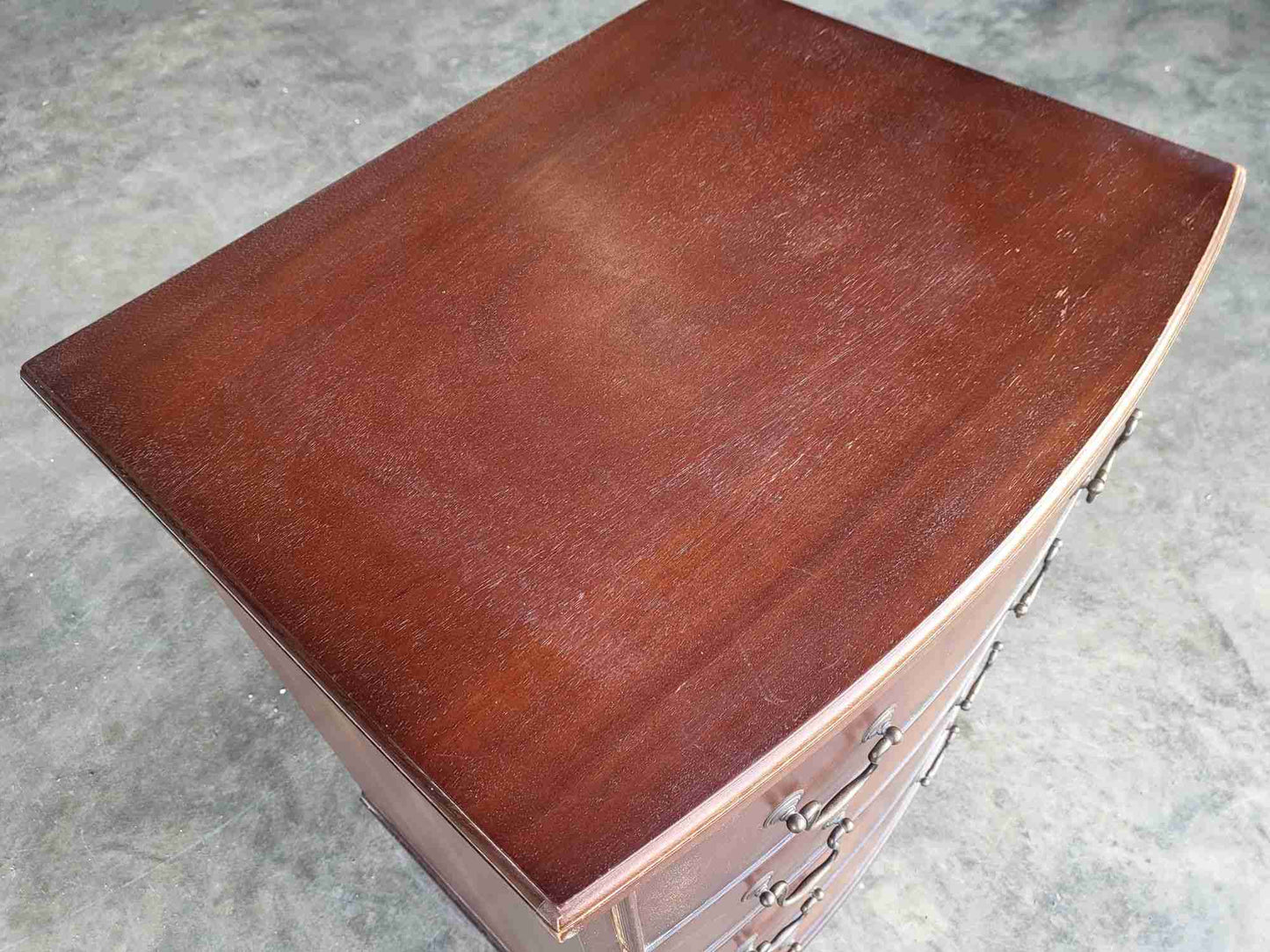 Antique repro small bow front chest of 4 drawers