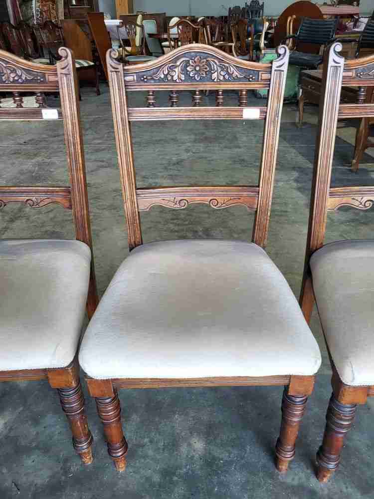 Four antique Victorian carved bar back dining chairs cream