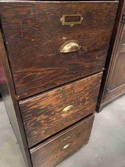 20thC wooden large tall 4 x drawer filing cabinet drawers