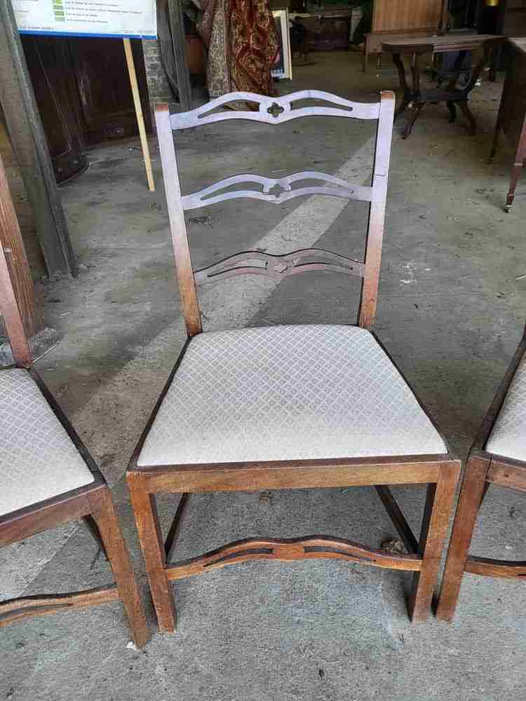 Four antique Georgian ribbon back dining chairs square legs