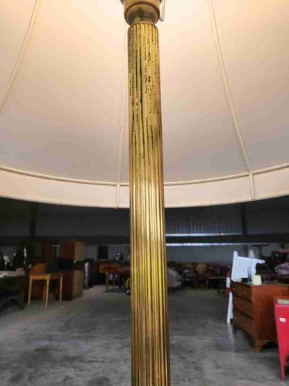 Vintage 20thC brass standard lamp cream shade round base feet