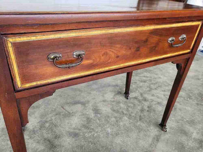 Antique Edwardian inlaid small single drawer hall serving table
