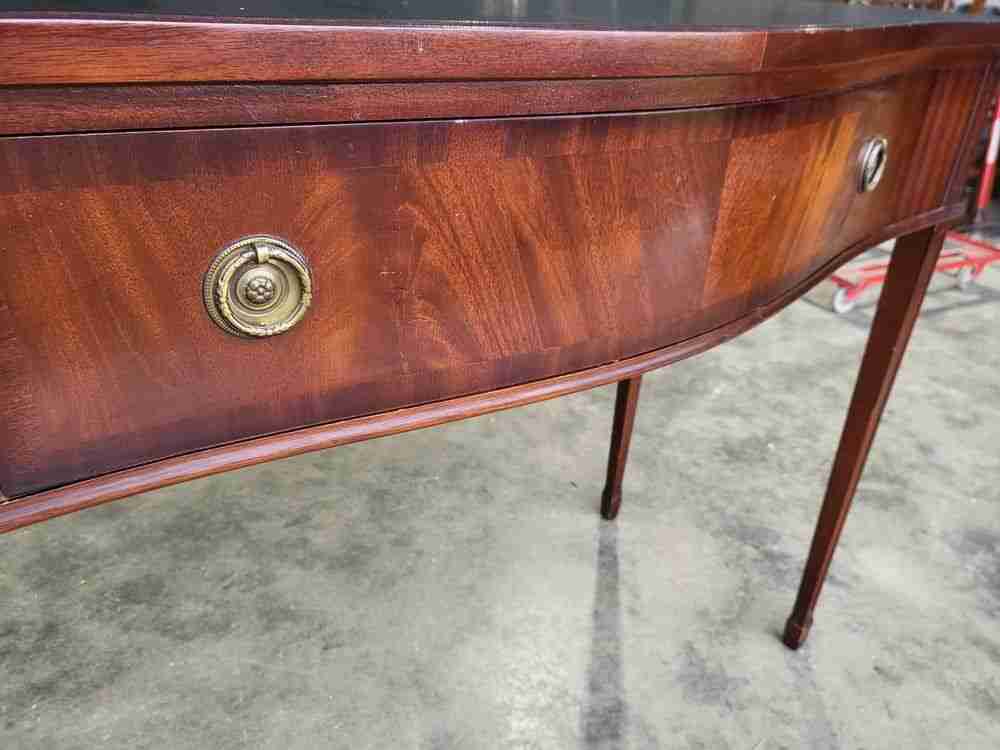 Antique repro mahogany serpentine sideboard serving table drawer fluted legs