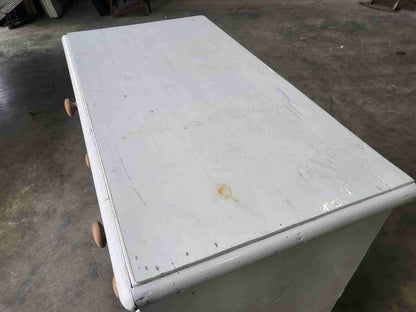 Vintage 20thC small low painted chest of drawers white blue 3 drawers