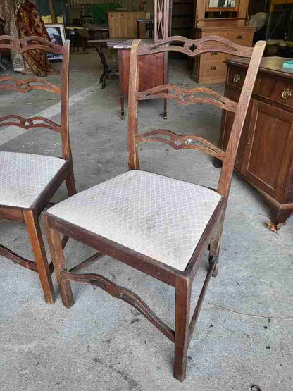 Four antique Georgian ribbon back dining chairs square legs
