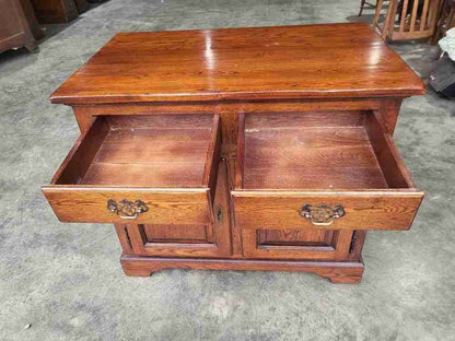 Small 20thC oak 2 door 2 drawers sideboard cupboard cabinet