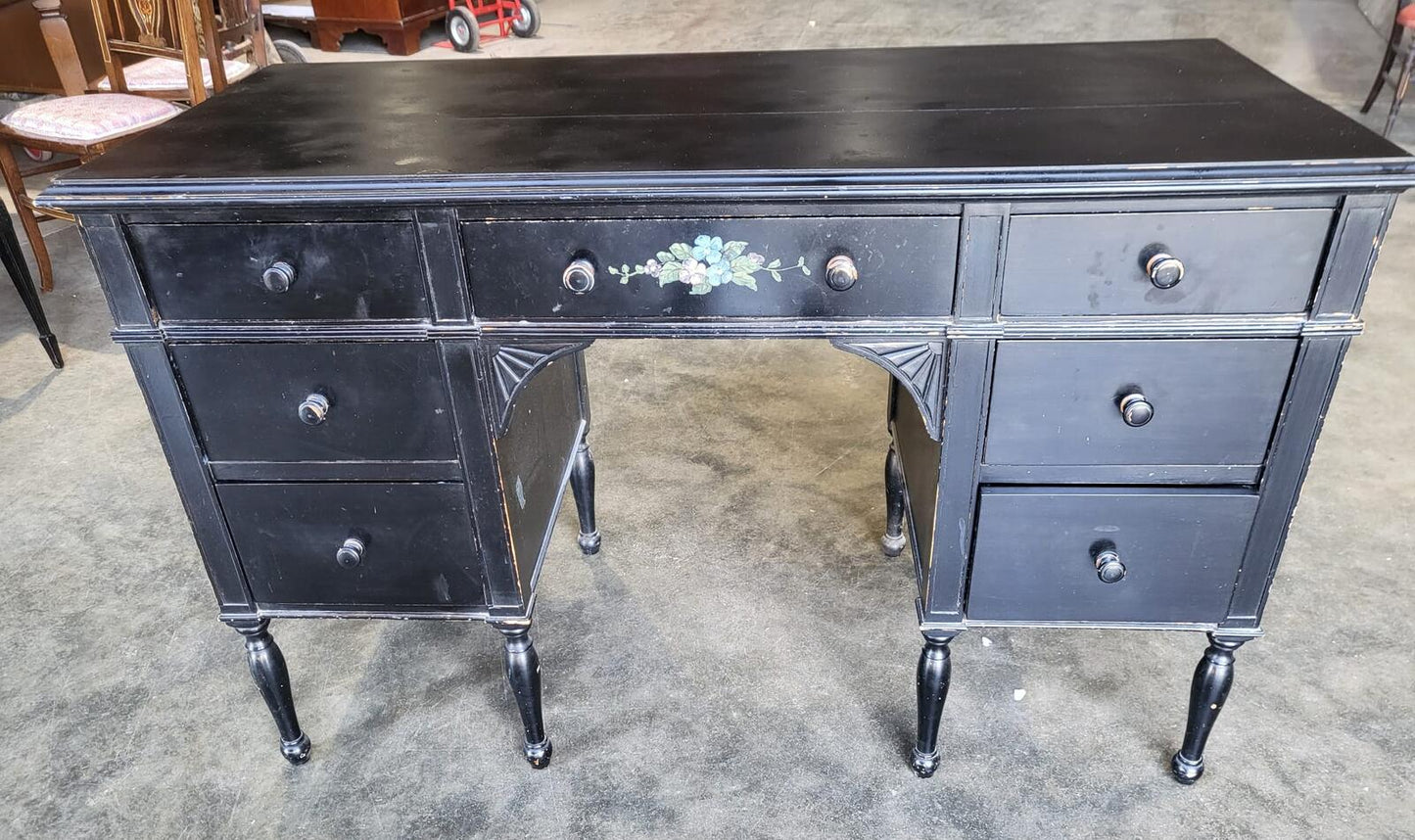 Black 7 drawers desk dressing table turned legs