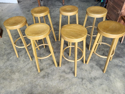 Seven 7 tall round wooden beech bar kitchen pub stools