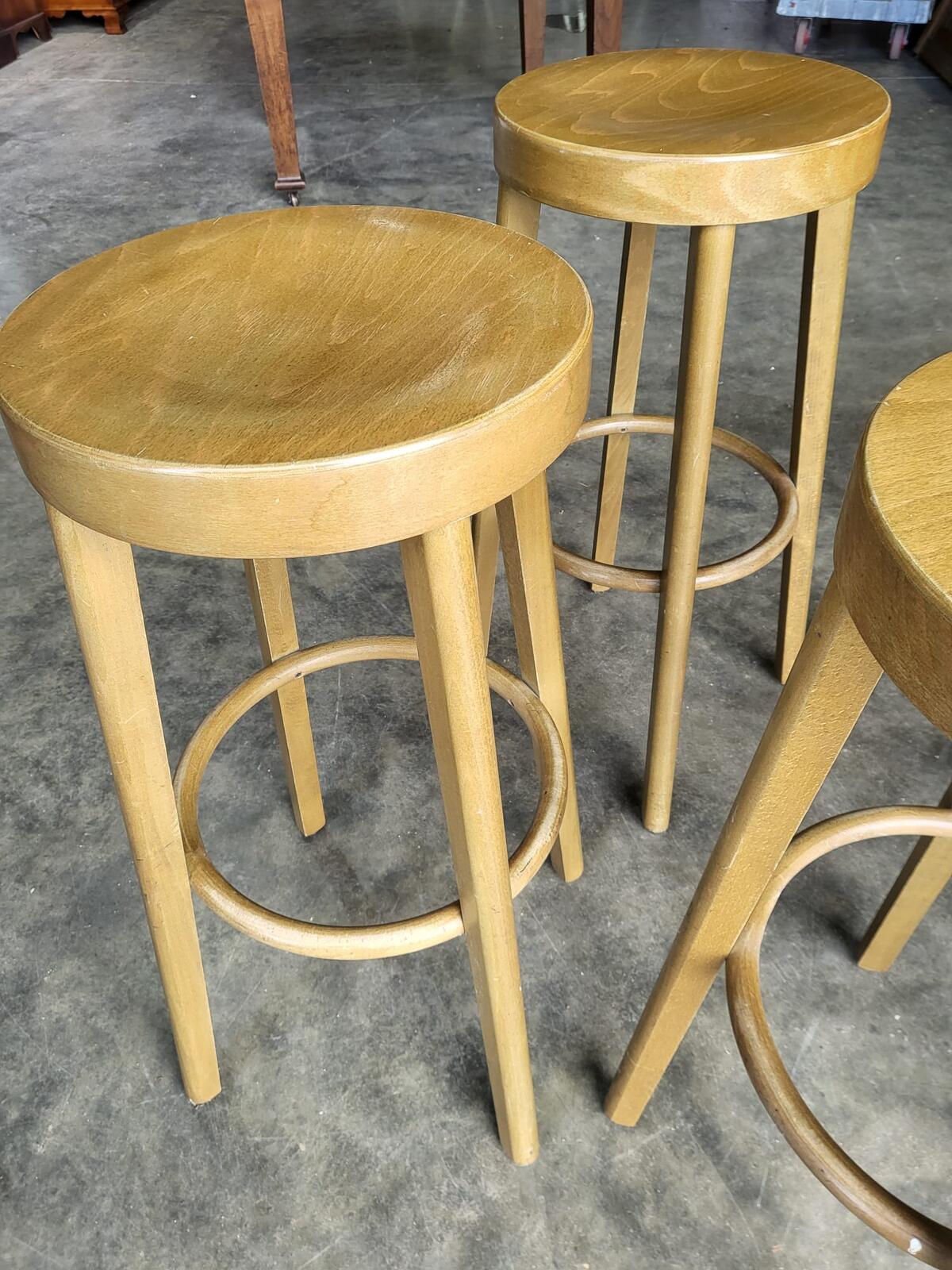 Seven 7 tall round wooden beech bar kitchen pub stools