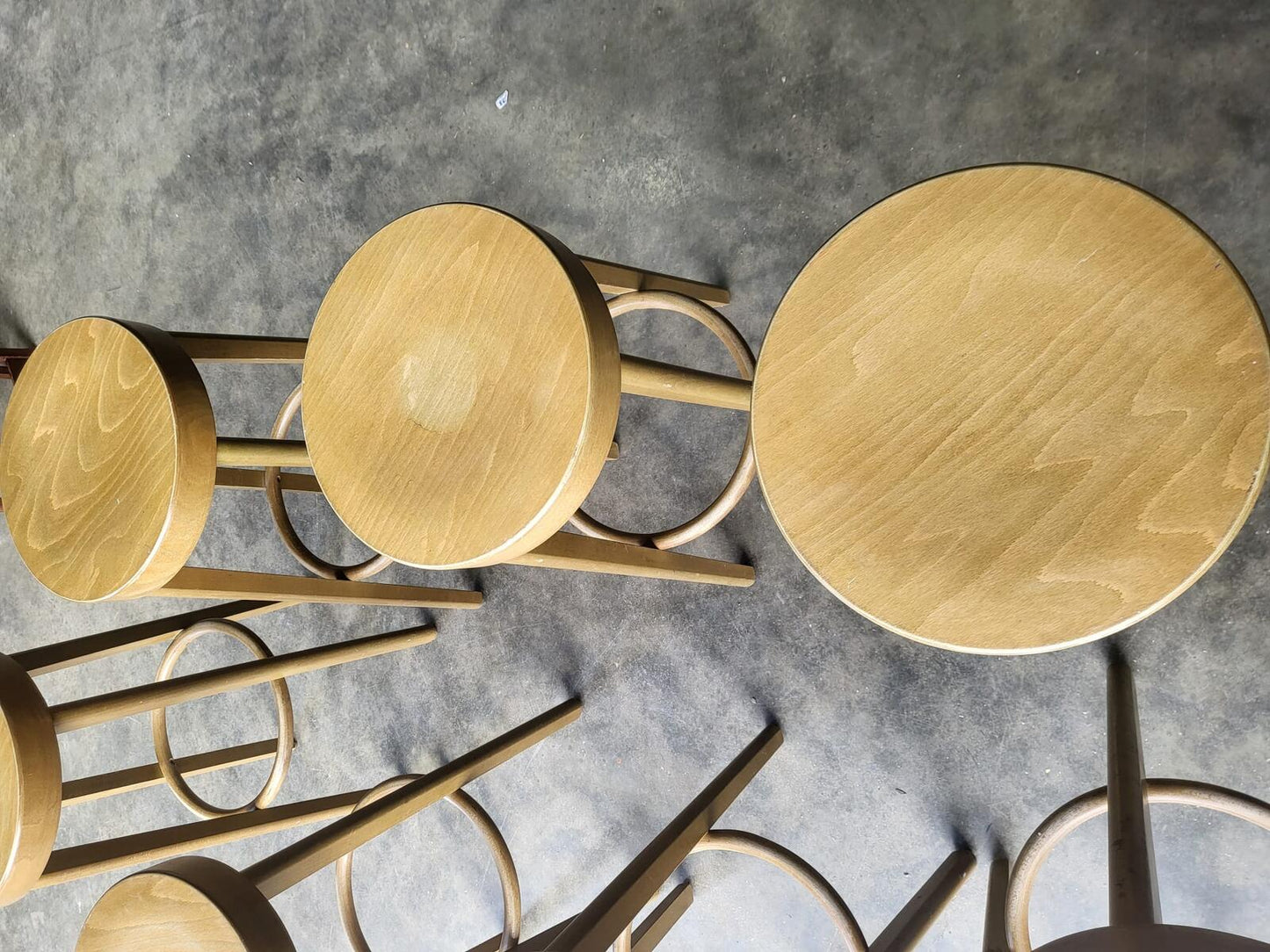 Seven 7 tall round wooden beech bar kitchen pub stools
