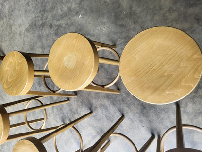 Seven 7 tall round wooden beech bar kitchen pub stools