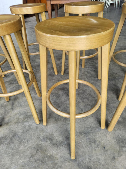 Seven 7 tall round wooden beech bar kitchen pub stools